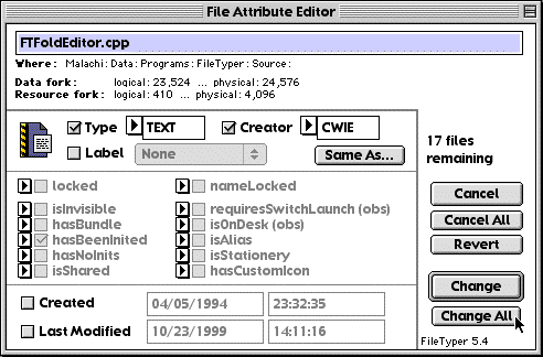 The file attribute window